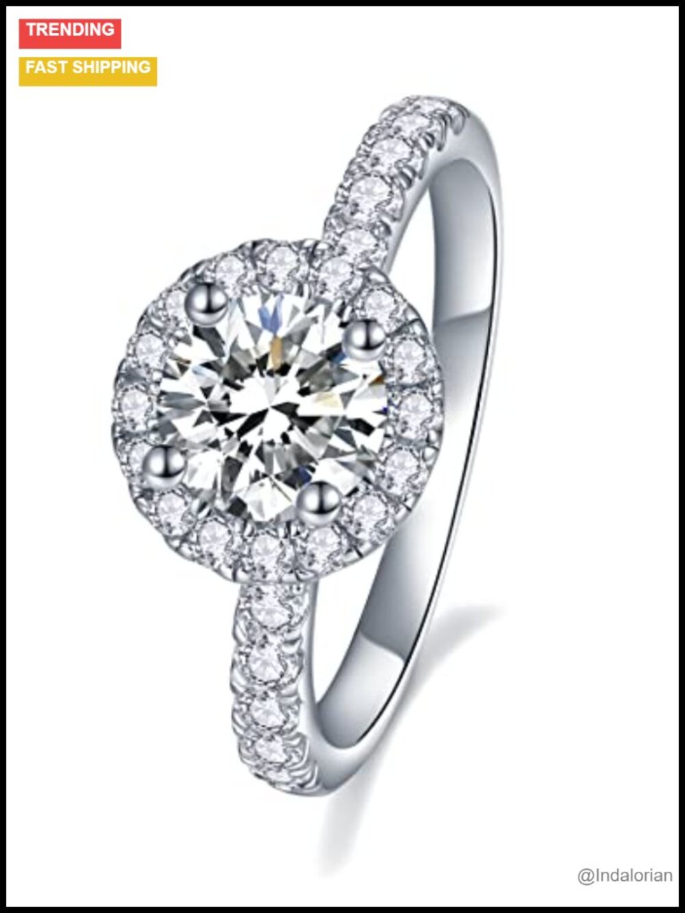 1.64ct Moissanite Halo Engagement Ring Sterling Silver 18K White Gold Plated
